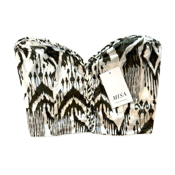 NWT Misa Los Angeles Ikat Print Bustier Crop Top Olive & White XS - Picture 3 of 9